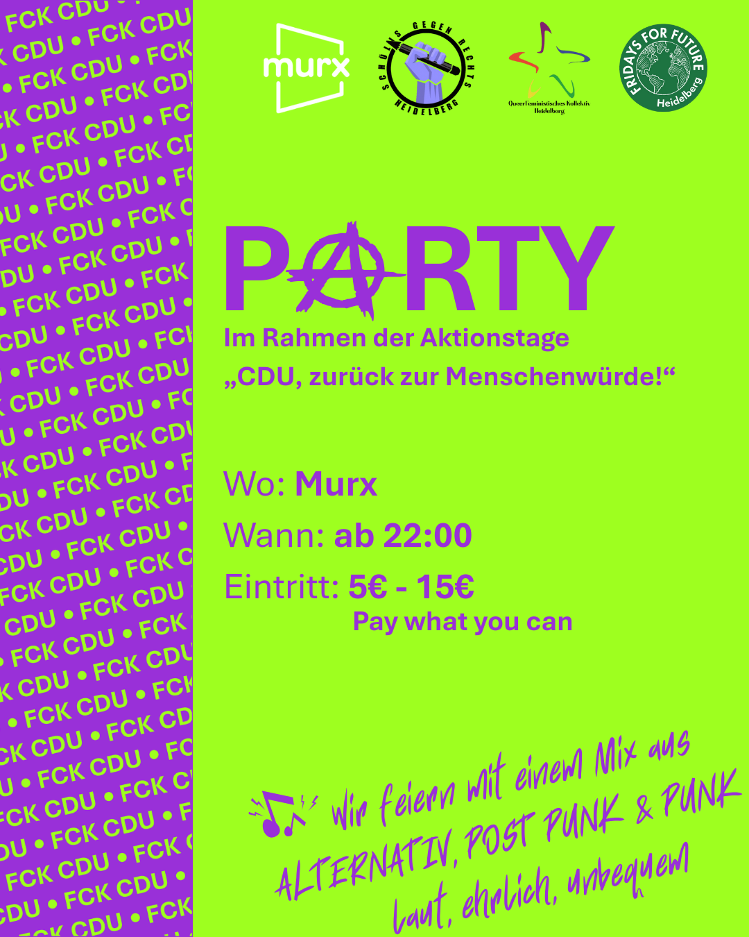 Fällt aus! FCK CDU – After Party zu den CDU-Landesparteitag-Aktionen