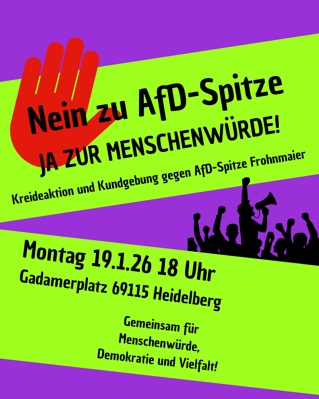 Nein zu AfD-Spitze – Ja zur Menschenwürde! Demo gegen Besuch der AfD-Spitze Markus Frohnmaier am 19.1.26 / 18 Uhr