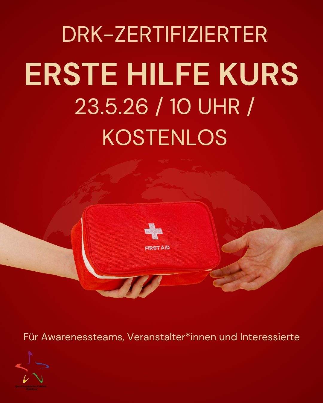 DRK-Zertizifierter Erste Hilfe-Kurs für Awarenesspersonen und Veranstalter*innen / 23.5.26 / 10 Uhr